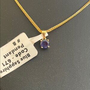 Natural Blue Sapphire Classic Pendant 18k Yellow Gold Plated in 925 Silver